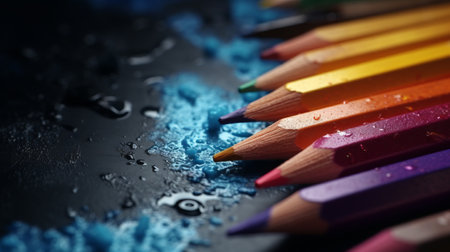 A vibrant row of colored pencils up closeの素材