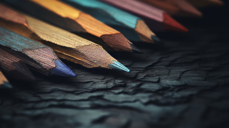 A vibrant collection of colored pencils up closeの素材