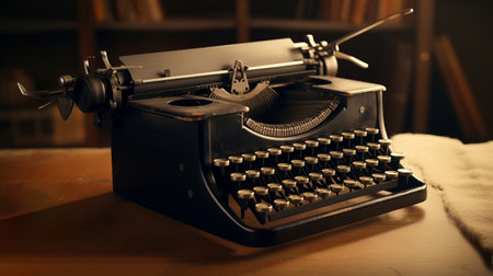 An antique typewriter on a vintage tableの素材