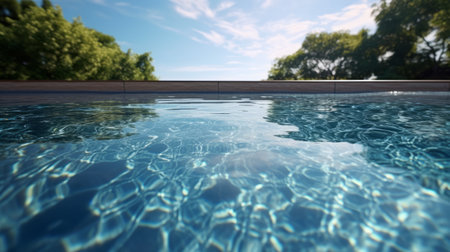 A serene pool nestled among lush green treesの素材
