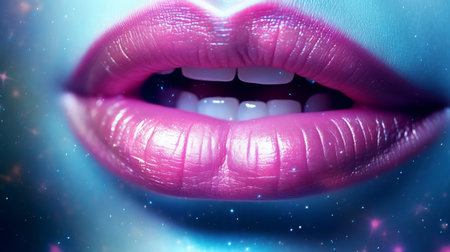 A womans lips with starry backgroundの素材