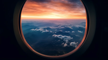 A view of the sky from an airplane windowの素材