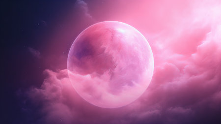 A pink moon in the sky with cloudsの素材