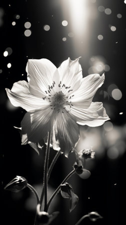 A black and white photo of a flowerの素材
