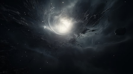 A black and white photo of a space stationの素材