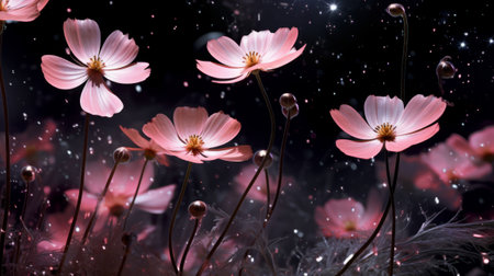 A bunch of pink flowers that are next to each otherの素材