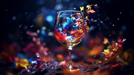 A glass filled with liquid sitting on top of a tableの素材