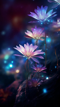 A group of purple flowers sitting on top of a lush green fieldの素材
