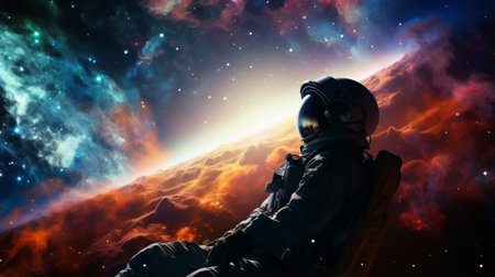 A man in a space suit sitting in a chairの素材