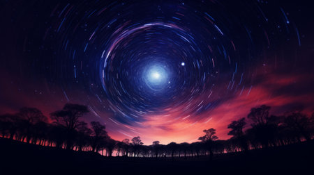 A night sky with a star trail in the middle of itの素材
