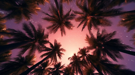A group of palm trees with the sky in the backgroundの素材