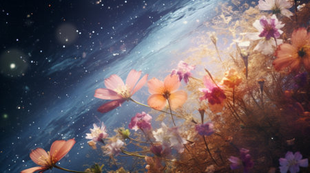 A bunch of flowers that are in the grassの素材