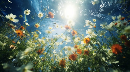 A bunch of flowers that are in the waterの素材
