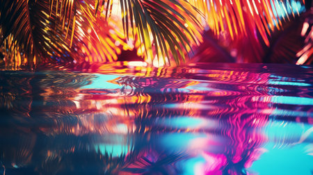 A palm tree reflected in a pool of waterの素材