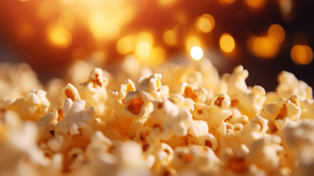 A close up view of popcorn on a tableの素材