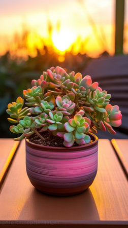 A potted plant sitting on top of a wooden tableの素材