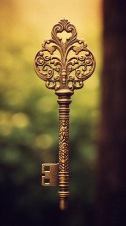 A golden key with a design on itの素材