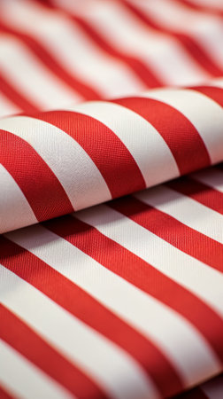 A close up of a red and white striped fabricの素材