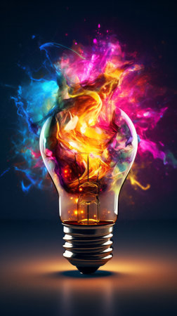 A light bulb with a lot of colored smoke coming out of itの素材