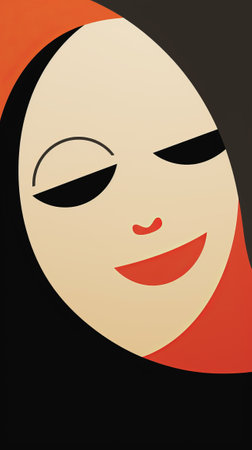 Minimal face illustration in shades of grayの素材