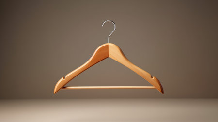 A wooden hanger on a gray backgroundの素材