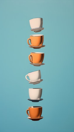 A Group of Coffee Cups Sitting on Top of Each Otherの素材