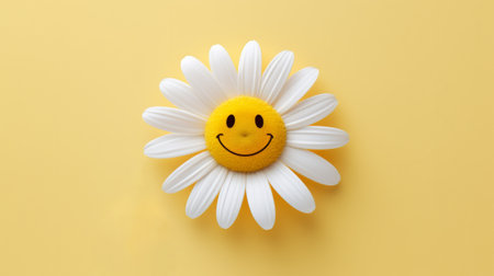 A yellow and white flower with a smiley face on itの素材