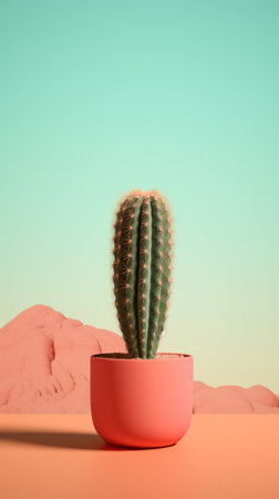 A Vibrant Pink Pot Holding a Cactus on a Tableの素材