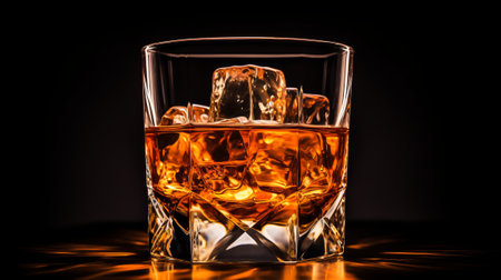 A Serene Glass of Whiskey on a Majestic Rockの素材