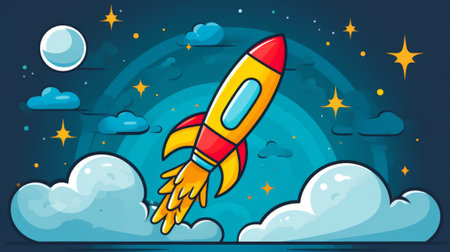 A Cartoon Rocket Soaring Through the Skyの素材