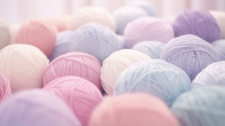 A bunch of balls of yarn sitting next to each otherの素材