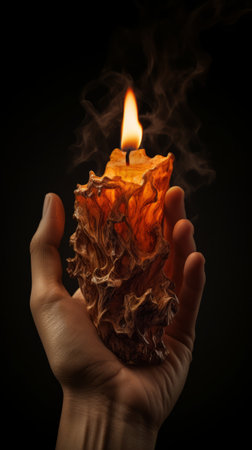 A person holding a lit candle in their handの素材