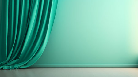A Room with a Green Curtain and a White Floorの素材