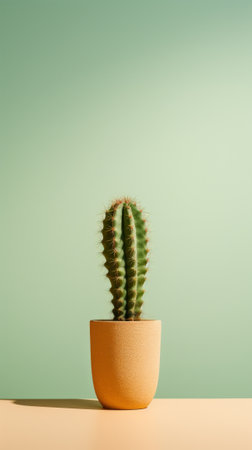 A Potted Cactus on a Tableの素材