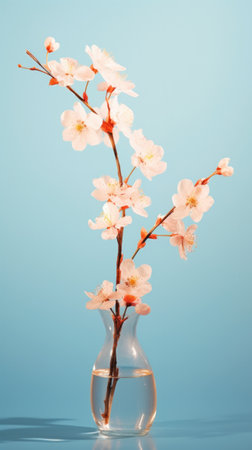 A beautiful arrangement of fresh flowers in a transparent glass vaseの素材