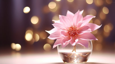 A vibrant pink flower displayed in a delicate glass vaseの素材