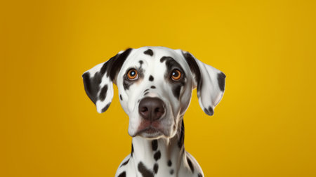 A dalmatian dog with a yellow background