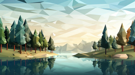 A Serene Lake Surrounded by Majestic Treesの素材