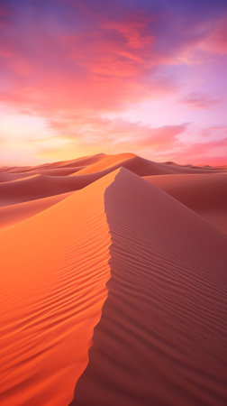 A sunset over a sand dune in the desertの素材