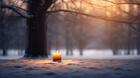 A Solitary Candle Burning in a Winter Wonderlandの素材
