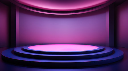 Glowing neon circle with platform with mockup spaceの素材