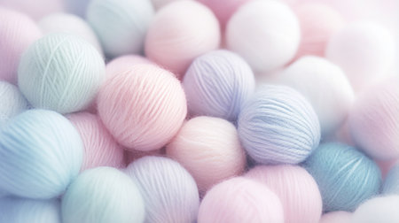 A pile of pastel colored balls of yarnの素材