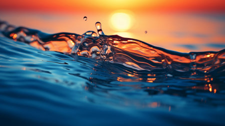 A close up of water with the sun in the backgroundの素材