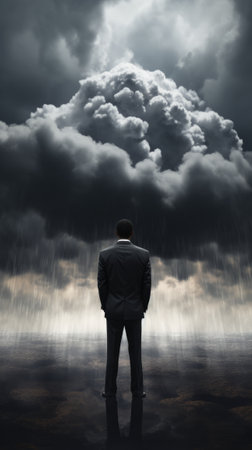 Man Standing in Field Under Cloudy Skyの素材