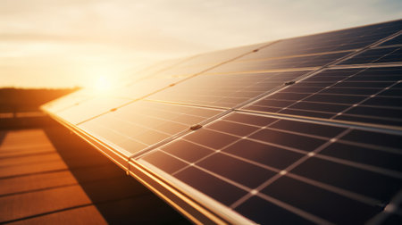 A close up of a solar panel on a roofの素材