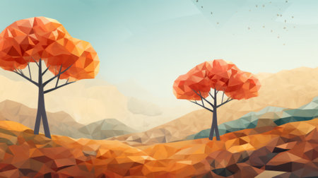 A Painting of Two Trees in the Middle of a Fieldの素材