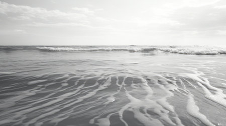 A serene black and white image capturing the beauty of ocean wavesの素材