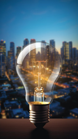 A Light Bulb With a City in the Backgroundの素材