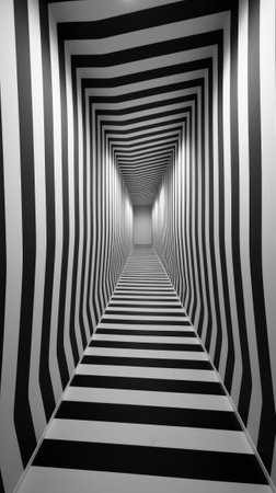 A Striking Black and White Striped Hallwayの素材