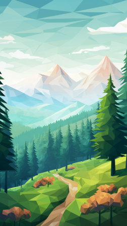 A Serene Mountain Landscape Paintingの素材